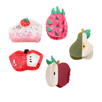 Pince à cheveux polyvalente en acétate motif pomme fraise, color block personnalisé, pour femme