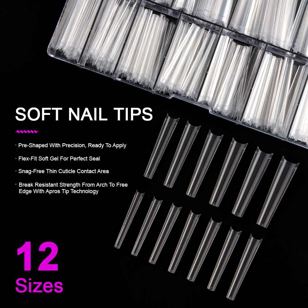 Wholesale Half Cover Long French Acrylic Nail Tips Almond Stiletto Coffin Round Clear Soft Gel Tips for manicure