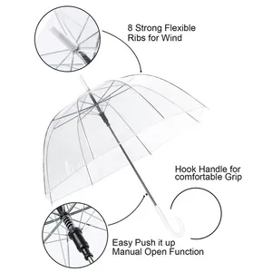 Hot Selling Semi Automatische Opening Transparante Pvc Rechte Eva Dome Regen Paraplu