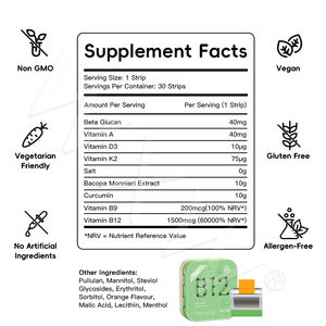 Venta al por mayor suplemento dietético vitamina B12 tiras de disolución oral niños tiras probióticas orales ácido hialurónico tiras orales - Product Image 2