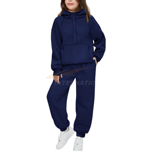 Ensemble sweat-shirt à demi-zip et pantalon de survêtement pour filles, 2 pièces, tenue décontractée respirante en tissu doux pour l'école et le sport - Product Image 1