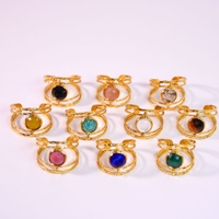 Nieuwe Europese Amerikaanse Hot Sale Kleurrijke Natuurlijke Steen Ronde RVS 14k Gouden Unisex Trendy Open Ring