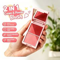 Palette de blush crème et poudre 2-en-1 à faible MOQ, maquillage végétalien, blush haute pigmentation, marque privée, palette de blush rose personnalisée