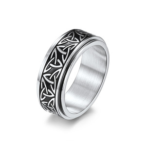 Bague rotative nœud triangulaire nordique viking Montagne et Mer, bijou anti-stress en acier inoxydable de style minimaliste neutre - Product Image 5