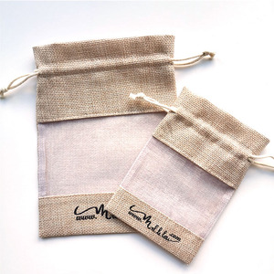 Nhỏ đay chai mini vẽ chuỗi Túi đay vải bố đồ trang sức túi quà tặng với Organza rõ ràng cửa sổ - Product Image 3