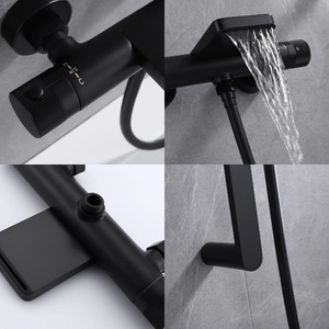Ducha de mano ajustable y elevable de acero inoxidable negro mate estilo americano para bañera, montaje en superficie, BXW-051 - Product Image 5