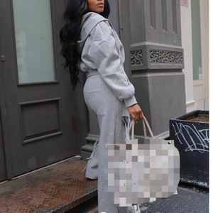 Nouveauté : Ensemble 2 pièces décontracté pour femme, pantalon ample à jambes larges avec fermeture éclair unique à capuche, vêtements de sport tendance - Product Image 3