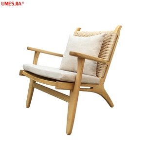 Muebles de sala modernos de madera maciza de ceniza naturaleza ratán tejido cuerda de papel sillón <span class=keywords><strong>chaise</strong></span> <span class=keywords><strong>Lounge</strong></span> silla cojín - Product Image 1