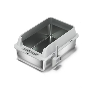 Stainless Steel Cat <b>Litter</b> <b>Box</b> Rectangle Extra <b>Large</b> Open Design Deepened Semi Enclosed With Scoop Easy Clean Durable - Product Image 1