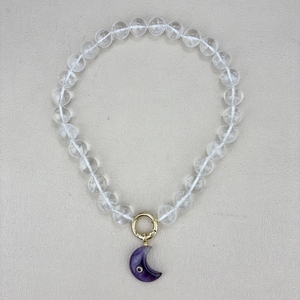 Collier ras de cou en gros perles de cristal naturel, fermoir plaqué or et perles de quartz clair, bijoux de mode pour femmes - Product Image 6