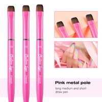 Pinceau à ongles de qualité supérieure avec manche en métal rose, 100% poils de Kolinsky, étiquette privée, logo personnalisé, pinceau français pour ongles # 10 # 12 # 14
