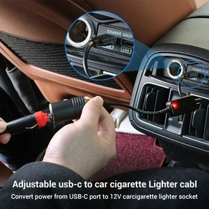อะแดปเตอร์แปลงไฟ Type C เป็นที่จุดบุหรี่ในรถยนต์ 12V ปรับแรงดันไฟได้ 5V 9V 15V 20V USB สำหรับแล็ปท็อป เราเตอร์ สายชาร์จเร็ว - Product Image 3