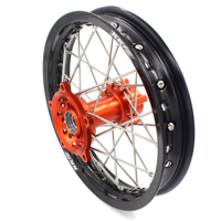 KKE 14/12 Mini Jeu de jantes pour enfants compatibles avec KTM65 SX 2002-2024 Jante noire à moyeu orange usiné CNC