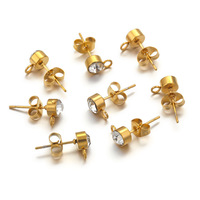 Connecteurs de boucles d'oreilles simples en acier inoxydable plaqué or 18 carats de 3 mm, 4 mm, 5 mm avec strass pour la fabrication de bijoux DIY