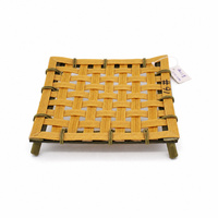 Panier carré en PP tissé à motif bambou, plateau de service de qualité alimentaire, facile à nettoyer, durable, imperméable, pour la table de restaurant, utilisation pour les condiments