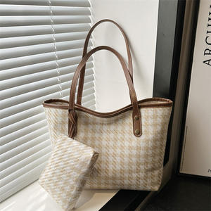 New Fashion Women's <b>Canvas</b> Shoulder <b>Bag</b> Checkered <b>Canvas</b> Fabric Women's <b>Large</b> Capacity Tote <b>Bag</b> - Product Image 3