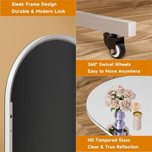 Espejo Arqueado de Cuerpo Entero con Ruedas 360 °   Espejo de pie giratorio con ruedas y cristal templado HD para yoga, estudio de danza y <span class=keywords><strong>gimnasio</strong></span> en casa - Product Image 4