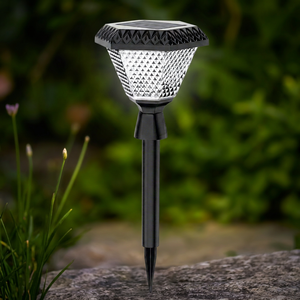 Lampe solaire de jardin LED 30W, design rond, IP65, résistante à l'eau, piquet en plastique, lampe de pelouse extérieure avec capteur de lumière - Product Image 1