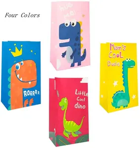 Vente en gros de fournitures de fête artisanat dinosaure décoration sac en papier cadeau, sac à fond plat pour enfants pour noël