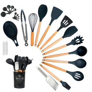 J858 38 pièces accessoires de cuisine en Silicone sans BPA outils de cuisine Cocina ustensiles de cuisine en Silicone avec manche en bois - Product Image 3