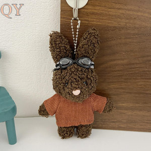 QY mignon lapin en peluche porte-clés aviateur lunettes lapin poupée pendentif tricot pull sac breloque cadeau accessoire pour - Product Image 6