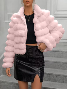 Manteau d'hiver personnalisé avec logo, en fausse fourrure de lapin épaisse, avec fermeture éclair, tricoté, respirant, pour femmes - Product Image 3