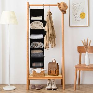 Hanging Closet Organizer Wardrobe Clothing Storage Bag Collapsible 6 <b>Shelves</b> Shoe Organizer With <b>Hooks</b> - Product Image 4