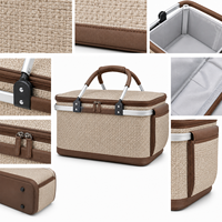 Panier de pique-nique isotherme beige tressé pliable avec poignée en aluminium pour les courses et les rassemblements en plein air