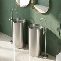 Lavabo sur pied compact en acier inoxydable brossé SUS304 moderne avec égouttoir pour projets hôteliers, scolaires, hospitaliers et de villas