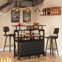 Table de bar à café Tribesigns de luxe en noir capitonné avec étagère de rangement ouverte, porte-verres à liqueur pour la maison et les fêtes