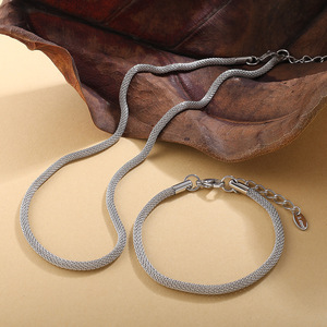 Stainless Steel <b>Bracelet</b> And Necklace <b>Set</b> Silver Minimalist Fashion Jewelry Unisex Gift Occasion XL807-SL413 - Product Image 3