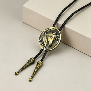Cravate Bolo Western Vintage pour Homme, Pendentif Tête de Cheval, Finition Bronze Antique, Cordon en Cuir Tressé, Accessoire Décontracté pour Chemise - Product Image 2