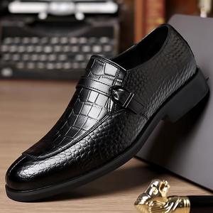 Leather Loafers <b>Men</b> Pointed Toe Buckle Strap Anti Slip Office Career Autumn <b>Dress</b> Shoes Crocodile Print Genuine Leather Upper - Product Image 2
