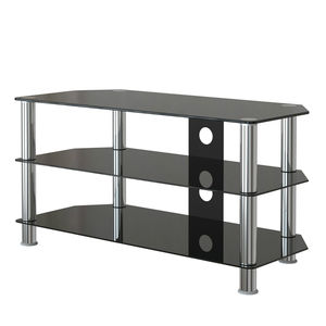 Support TV en verre trempé, design incurvé noir, étagère à 3 niveaux, pieds en alliage d'aluminium, capacité de 15 kg - Product Image 3
