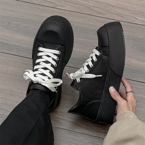 Zapatillas de plataforma negras Niche 2026 para hombre, con puntera ancha, suela gruesa que aumenta la altura, de corte bajo, versátiles, informales, estilo skate - Product Image 3