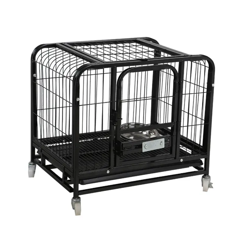 Toptan ucuz ağır hizmet tipi, modern açık taşınabilir siyah Metal çelik küçük büyük evcil hayvan kulubesi köpek kafesi sandık XL XXL XXL/