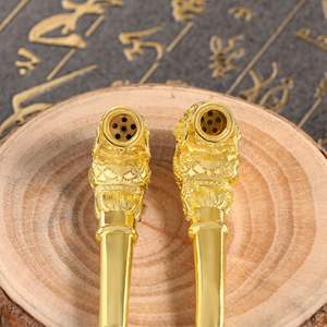 Portasigarette Antico Drago e Fenice Dorati, Set per Fumatori con Pipa Placcata in Oro, Oggetti Decorativi in Rame da Collezione, Guangdong - Product Image 2