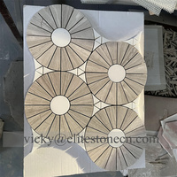 Onyx vert de luxe avec fleur en marbre beige Médaillon en marbre au jet d'eau Incrustation de sol Mosaïque Design pour hôtel et villa