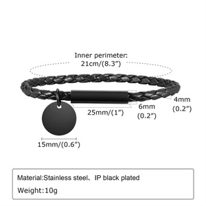Bracelets haut de gamme personnalisés en acier inoxydable plaqué or avec pendentif rond vierge et breloque barre - Product Image 5