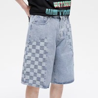 Nouveautés d'été : Jean court décontracté à motif écossais, respirant, taille mi-haute, avec fermetures éclair, coupe bootcut, pour homme