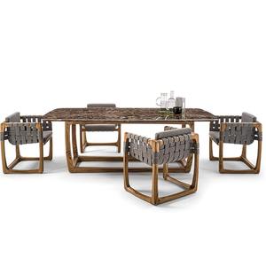Ensemble de table et chaises en teck pour extérieur, avec chaises tressées, pour jardin, patio, balcon, cour, résistant aux intempéries - Product Image 1