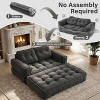 Canapé 2 places sans structure, fauteuil pouf rembourré Cloud Couch avec coussins, livré en boîte, aucun assemblage requis, noir