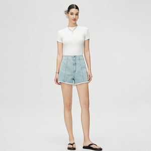 <span class=keywords><strong>Short</strong></span> en jean taille haute à trois boutons pour <span class=keywords><strong>femme</strong></span>, nouvelle collection Printemps-Été 2026, coupe trapèze élastique amincissante, jambe <span class=keywords><strong>large</strong></span>, jean d'été pour <span class=keywords><strong>femme</strong></span> - Product Image 3
