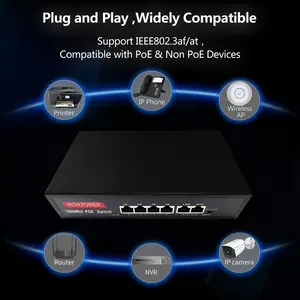 Switch PoE con porta 4*10/100/1000Mbps Switch Ethernet da 52W di alimentazione integrata 48V per telecamera IP e interruttori Internet AP Wireless