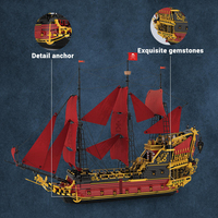 Reobrix 66049 - Juego de Bloques de Construcción del Barco de Venganza, 5666 Piezas, Modelo del Barco Pirata Queen Anne Revenge con Velas de Tela Impresas