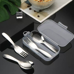 Ensemble de fourchette et cuillère pour bébé en acier inoxydable avec boîte de rangement, vaisselle de voyage portable pour enfants - Product Image 2