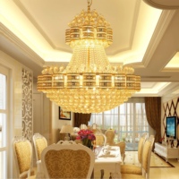 JYLIGHTING Lustre Empire en Cristal Doré Personnalisé, Grand et Long, pour Hôtels et Villas, Décoration de Luxe Européenne