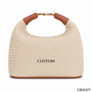 Bolso Hobo de Rafia Tejida en Forma de Media Luna, Etiqueta Privada BSCI, Bolso de Hombro de Paja Tejida para Verano con Asa de Cuero Premium - Product Image 1