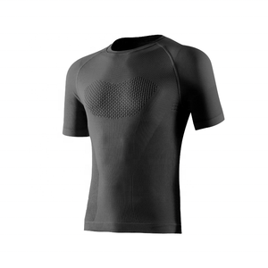 FLW T-shirt de sport à séchage rapide pour hommes, respirant, évacuant la transpiration, motif solide, vêtements de course à pied, tissu tricoté teint en fil - Product Image 2