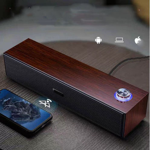 Fashionable Portable Wired Audio Subwoofer Long Wooden Computer Speaker Multimedia Desktop Sound Bar Digital Wireless Speaker